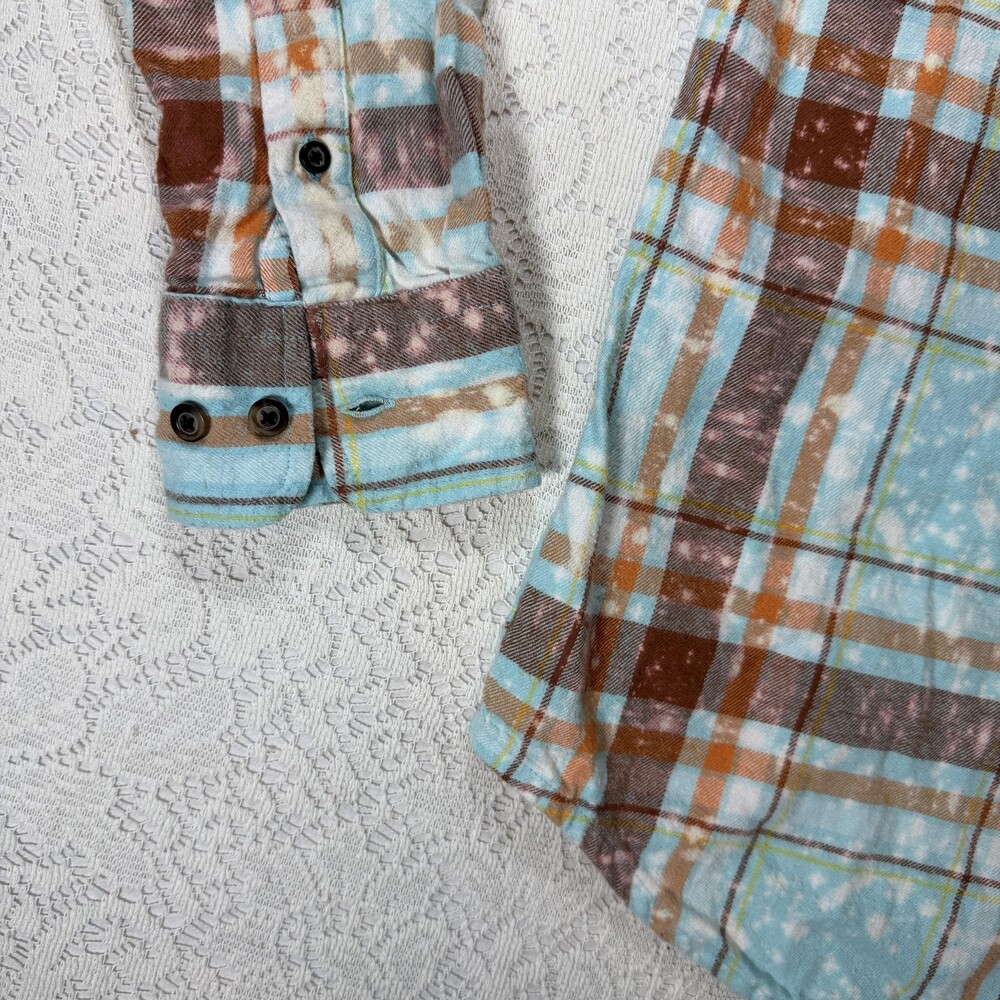 Angry Minnow Vintage Flannel Shirt Womens Medium Blue Plaid Wild Child Gypsy - Picture 3 of 13